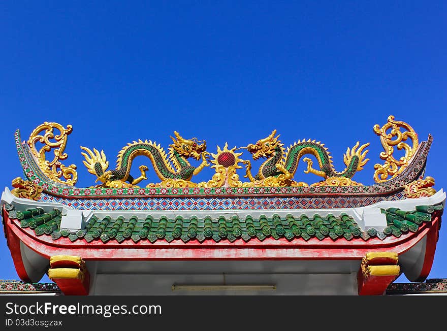 Twin dragon in temple with blue sky. Twin dragon in temple with blue sky