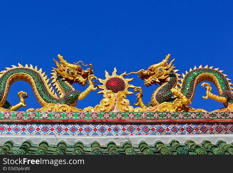 Twin dragon in temple with blue sky. Twin dragon in temple with blue sky