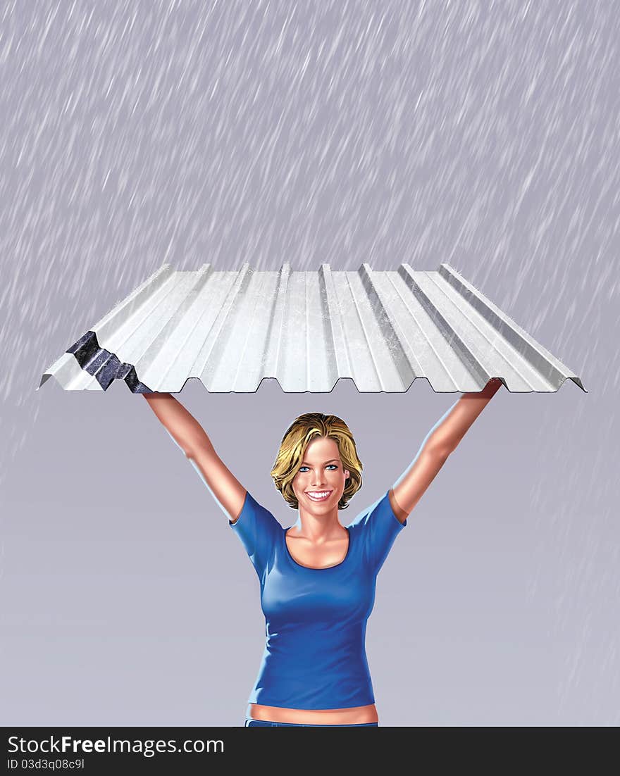 Steel aluminum shining aluminum and woman blonde sub rain
