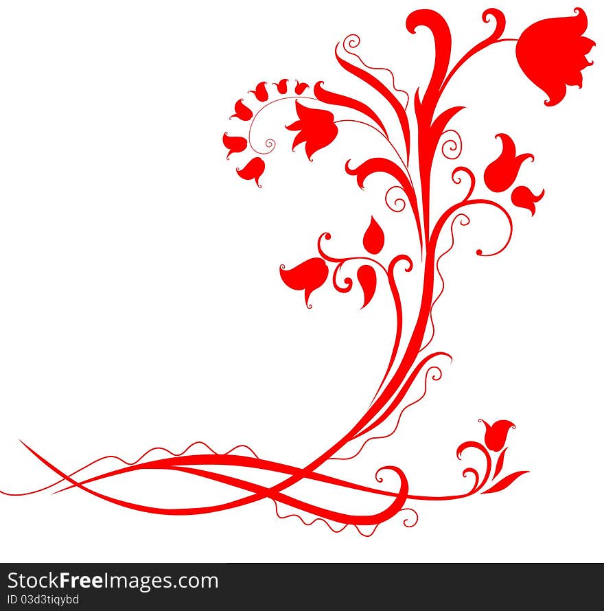 Red floral design on white background.