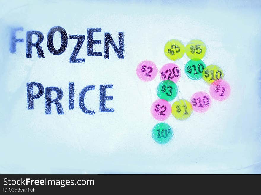 Frozen price in the ice on the white