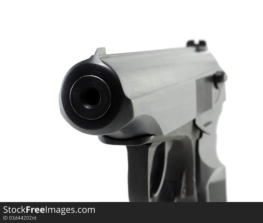 Black handgun isolated on white background. Black handgun isolated on white background