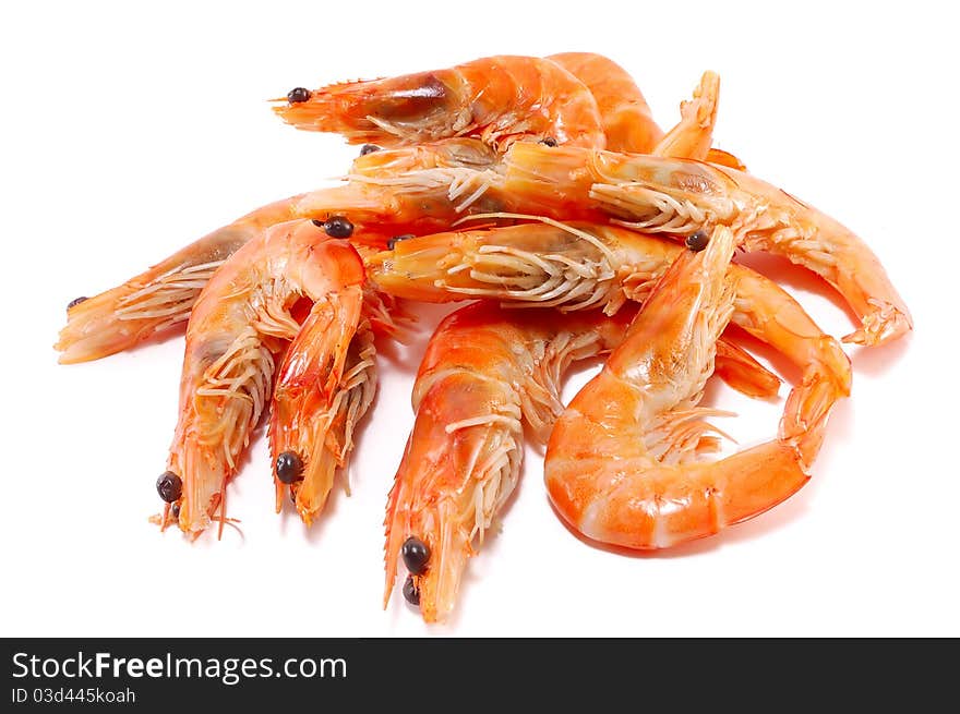 Fresh shrimp are isolated on a white background. Fresh shrimp are isolated on a white background