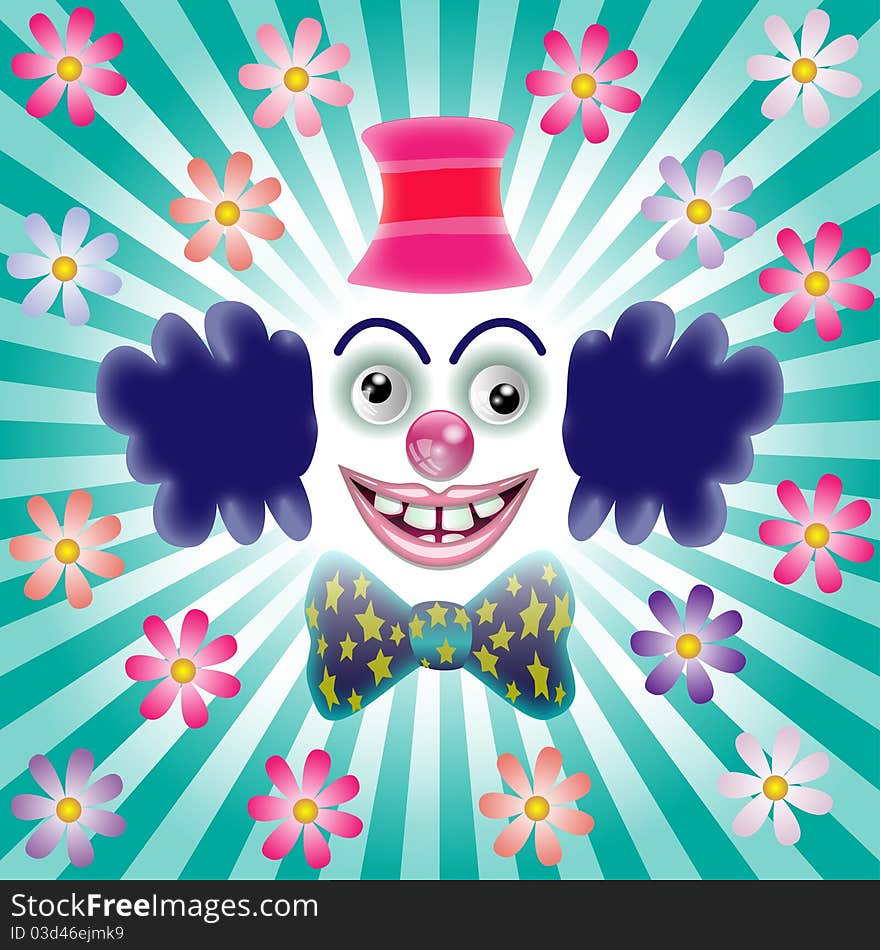 Illustration funny clown on abstract blue background. Illustration funny clown on abstract blue background.