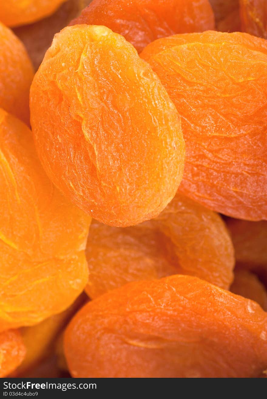 Closeup view of dried apricots in the market