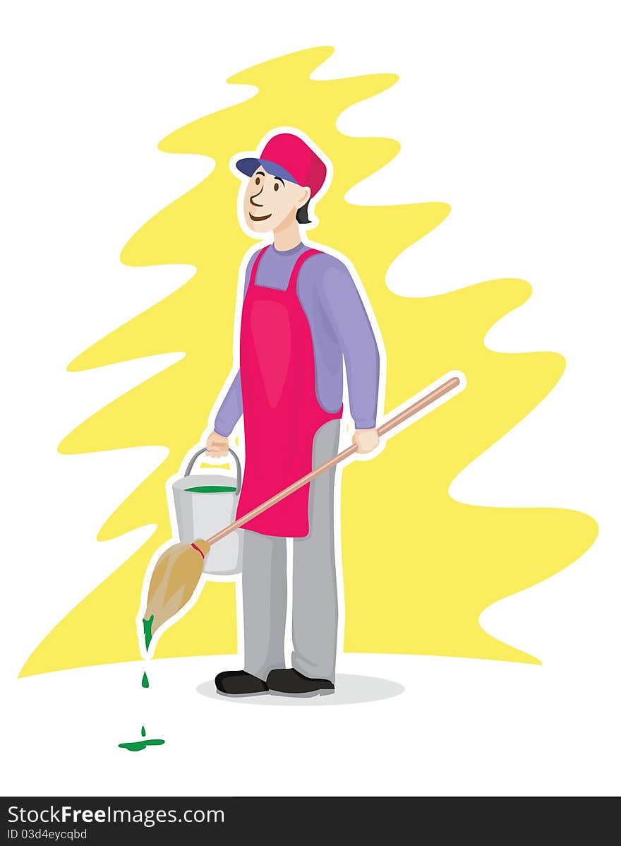 House painter with brush - illustration