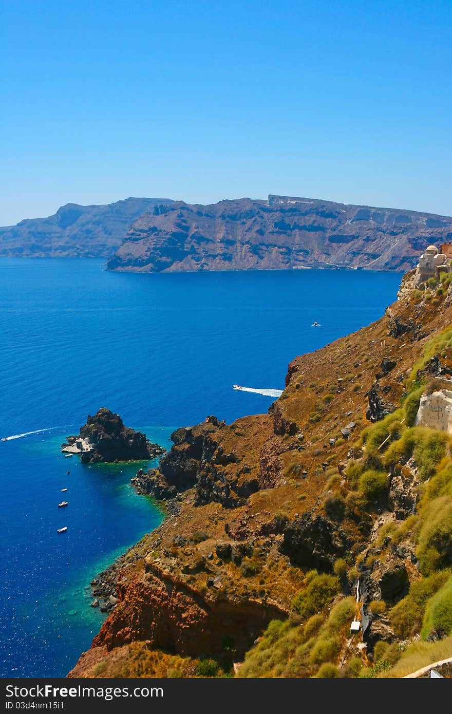 Harbor in Santorini with yachts