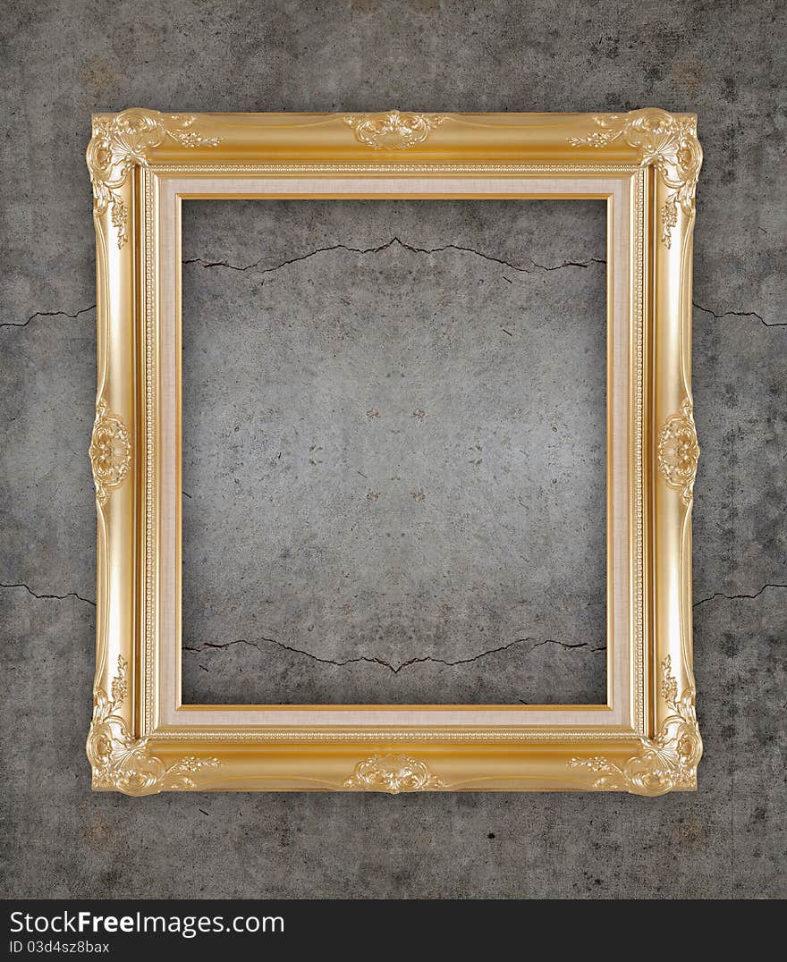 Classic picture golden frame on the wall. Classic picture golden frame on the wall
