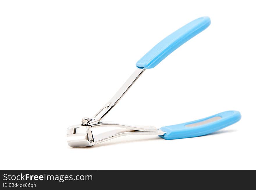 Close view detail of a nail clipper isolated on a white background.