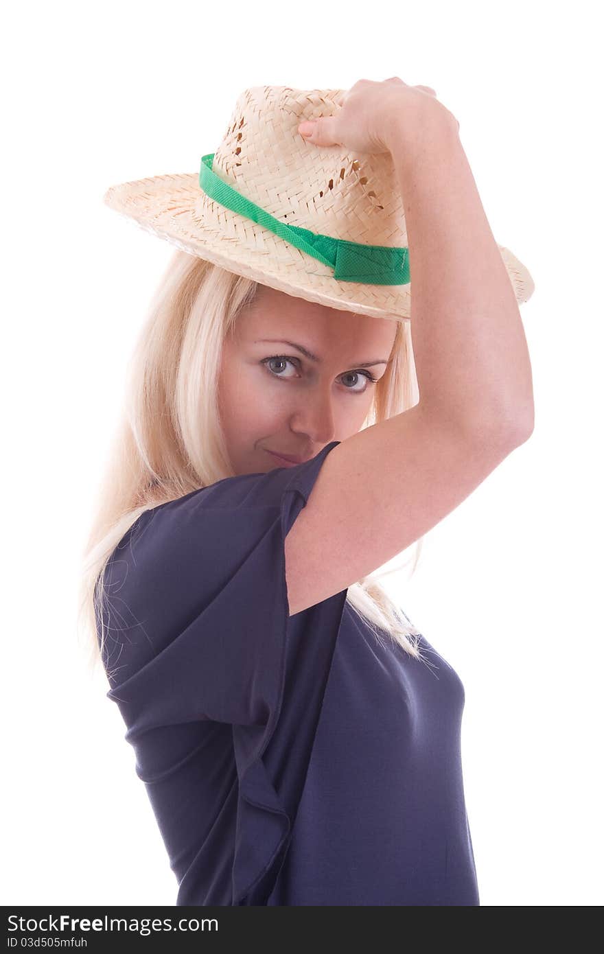 Beautiful Young Blond Woman In A Straw Hat