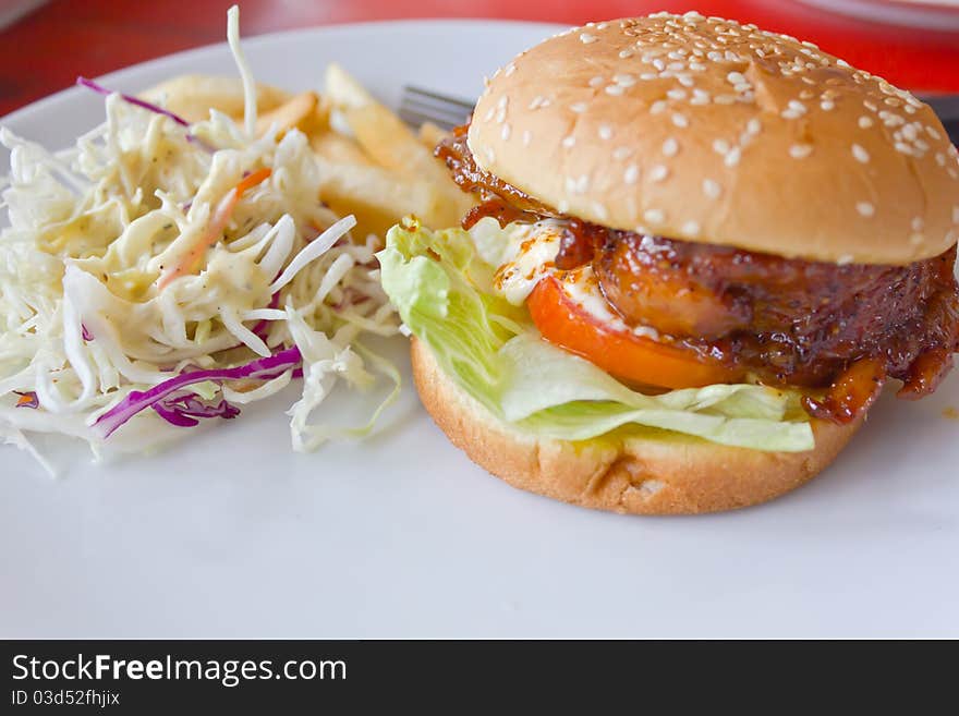 Chicken Burger With Tomato Cucumber Lettuce