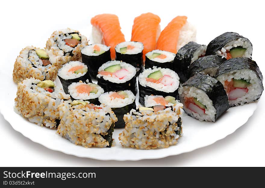 Different Types of Maki Sushi and Nigiri Sushi in Sushi Set. Different Types of Maki Sushi and Nigiri Sushi in Sushi Set