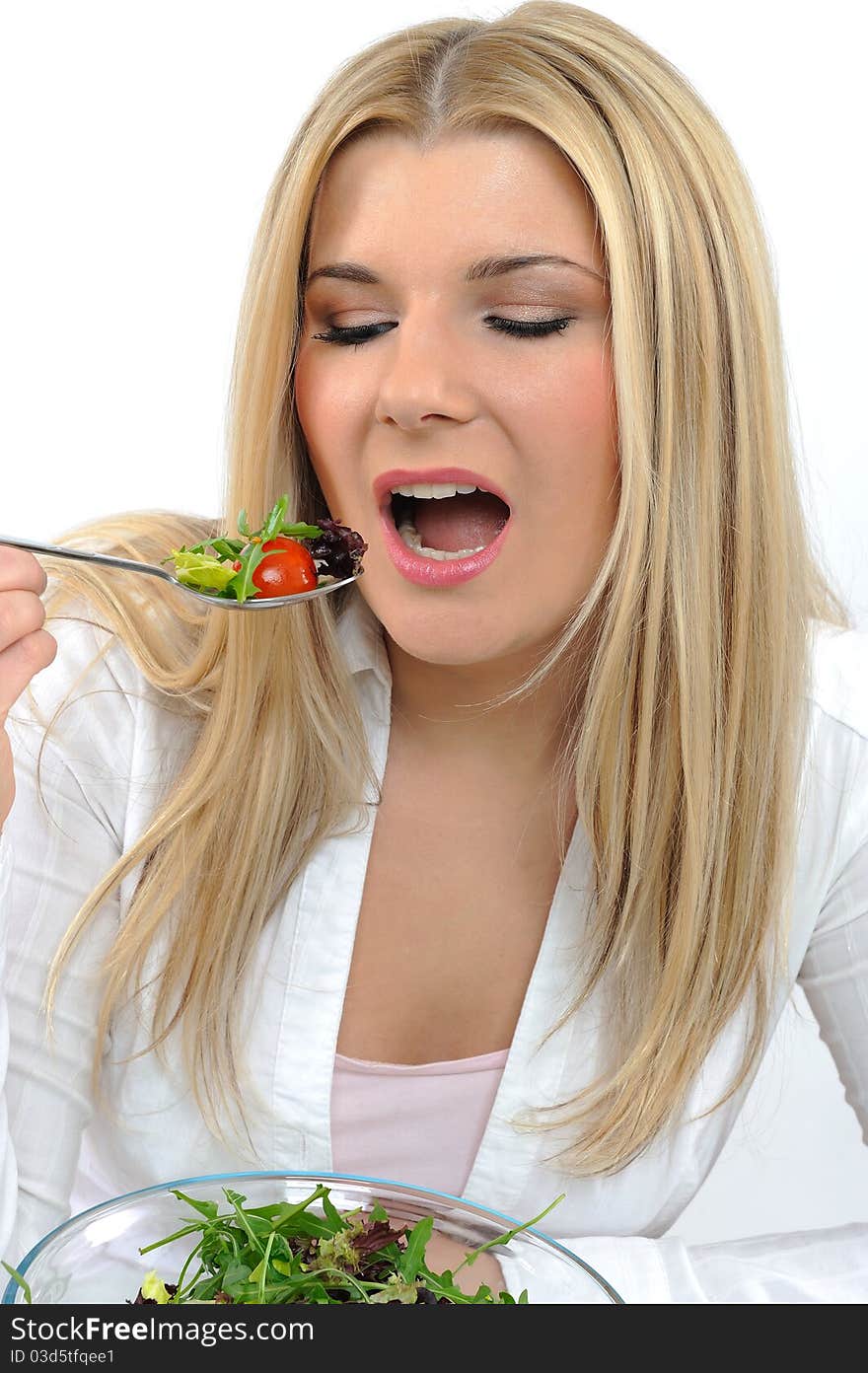 Pretty Woman Eating Green Vegetable Salad