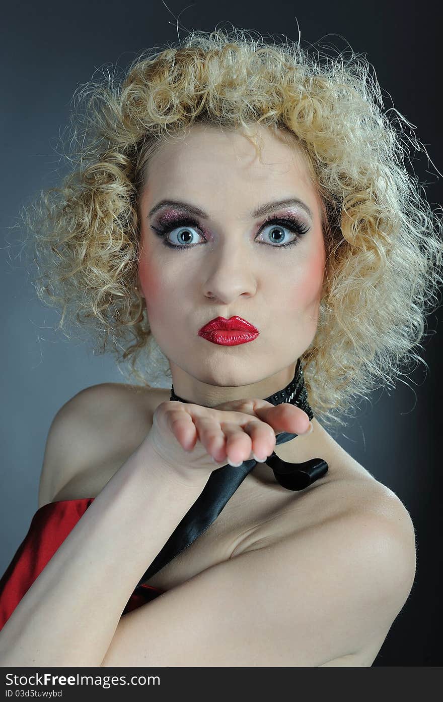 Beautiful show cabaret girl with stage make-up