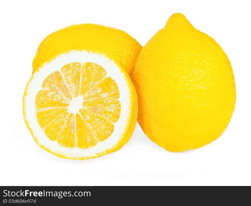 Juicy, ripe lemons on a white background