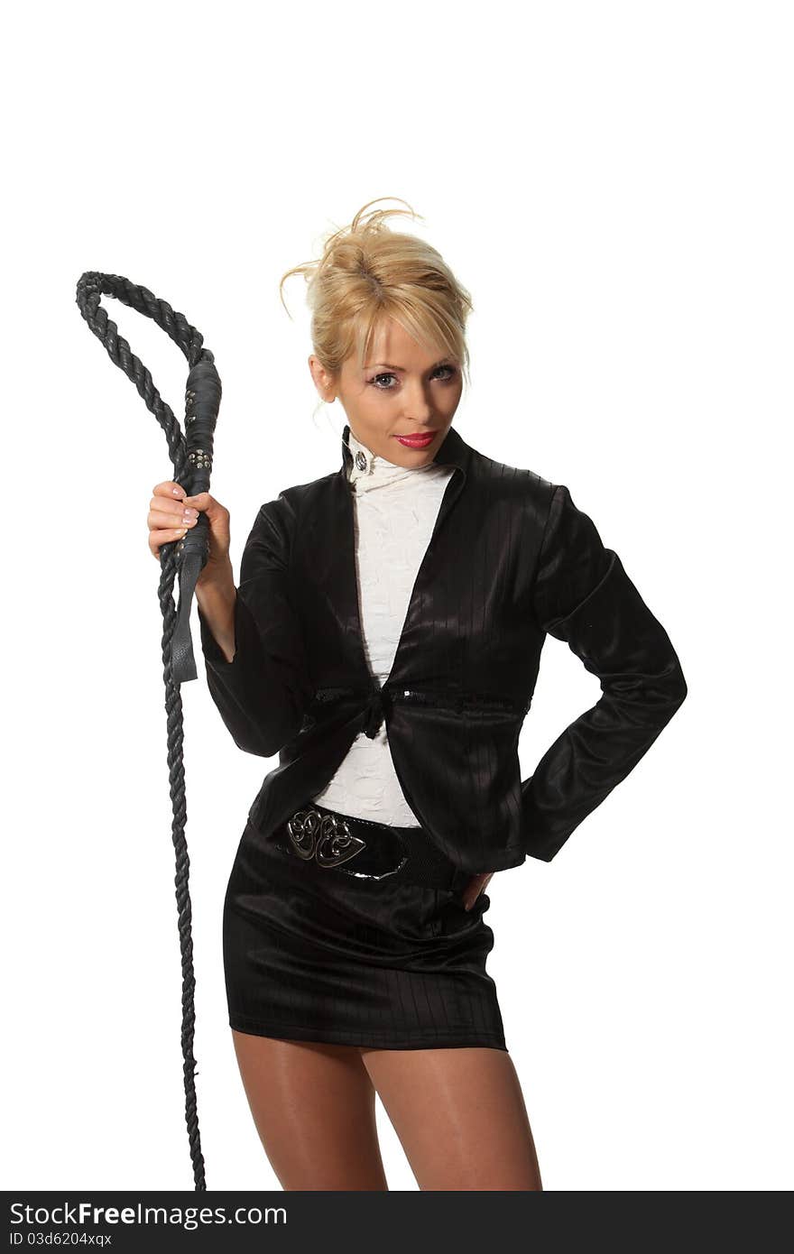 Businesswoman with a leash