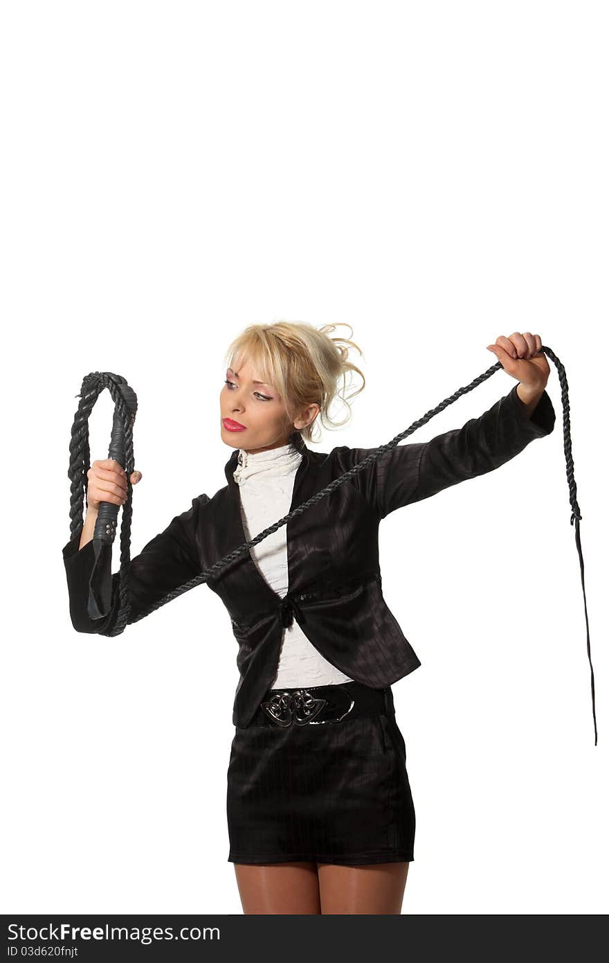 Businesswoman with a leash