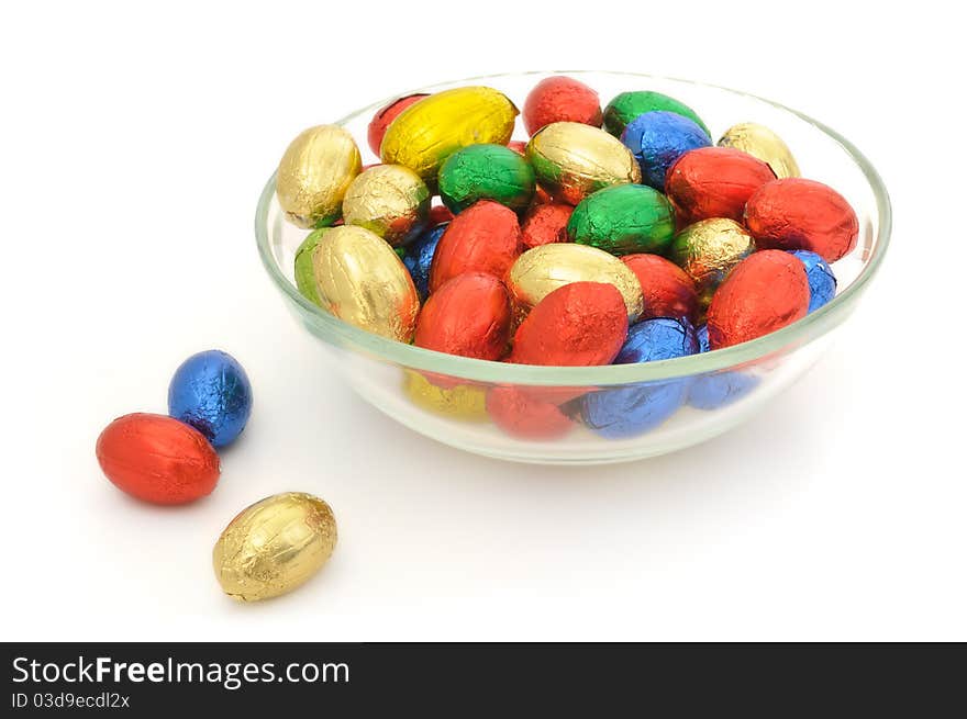 Coloured easter eggs on a white background