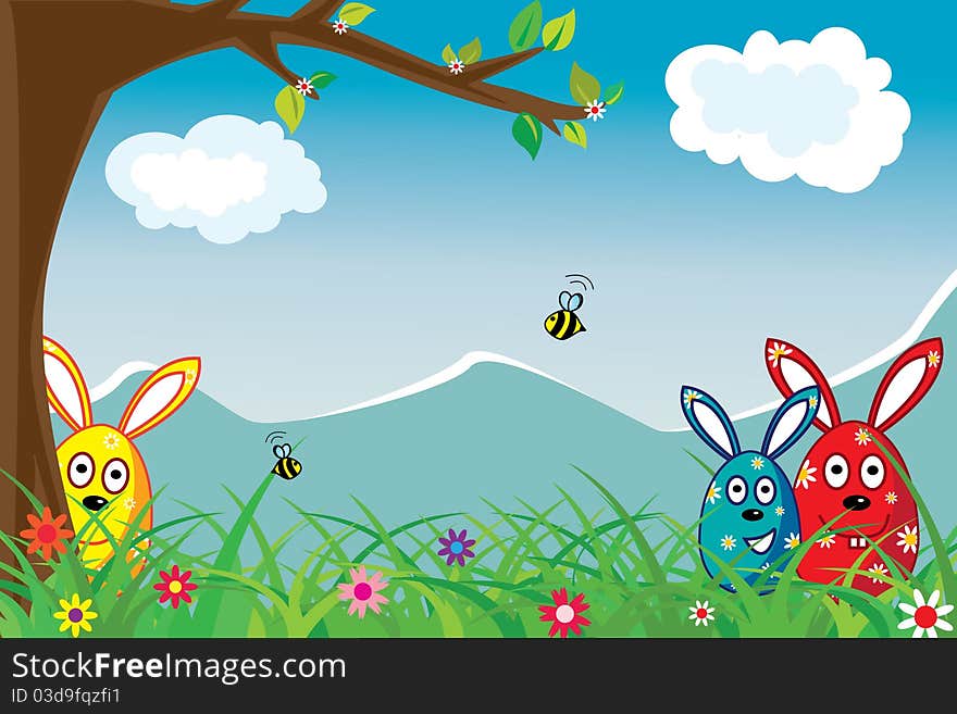 Wallpaper for easter with three colorful eggs