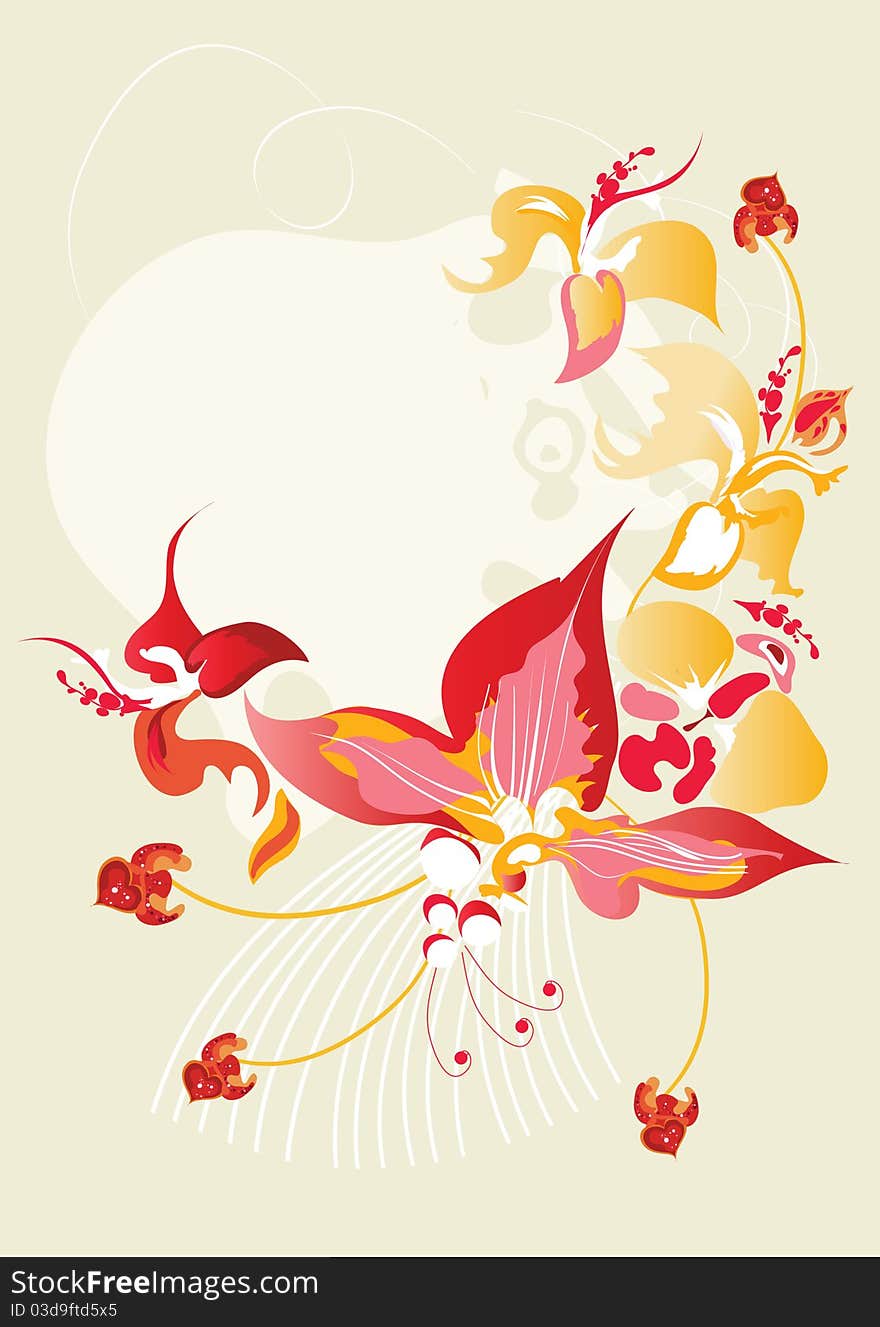 Background with flowers in red colors