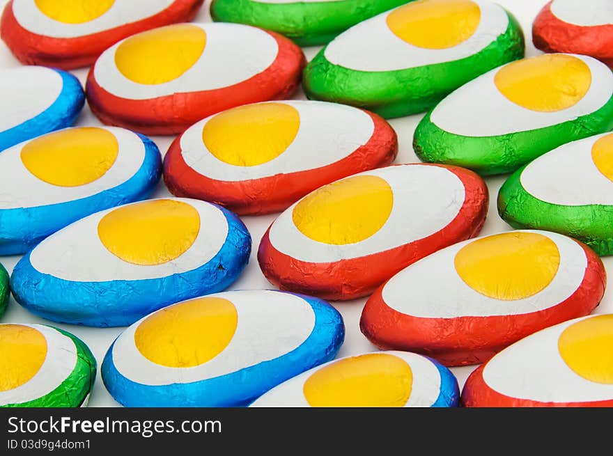 Coloured easter eggs on a white background