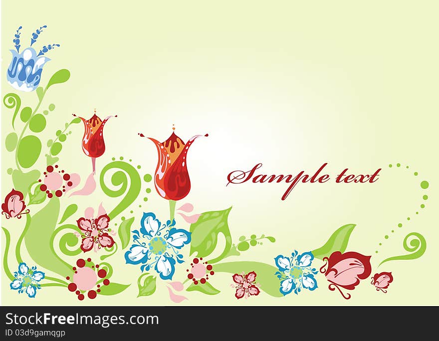 Background with creative flowers and green leaves. Background with creative flowers and green leaves