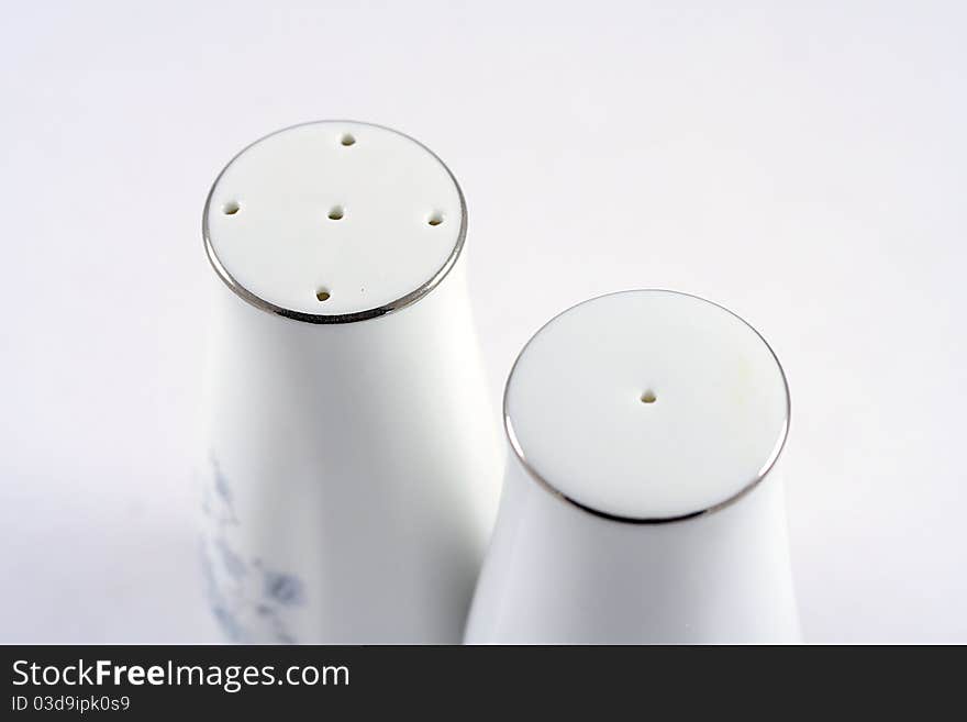 Close up of a salt and pepper shaker.