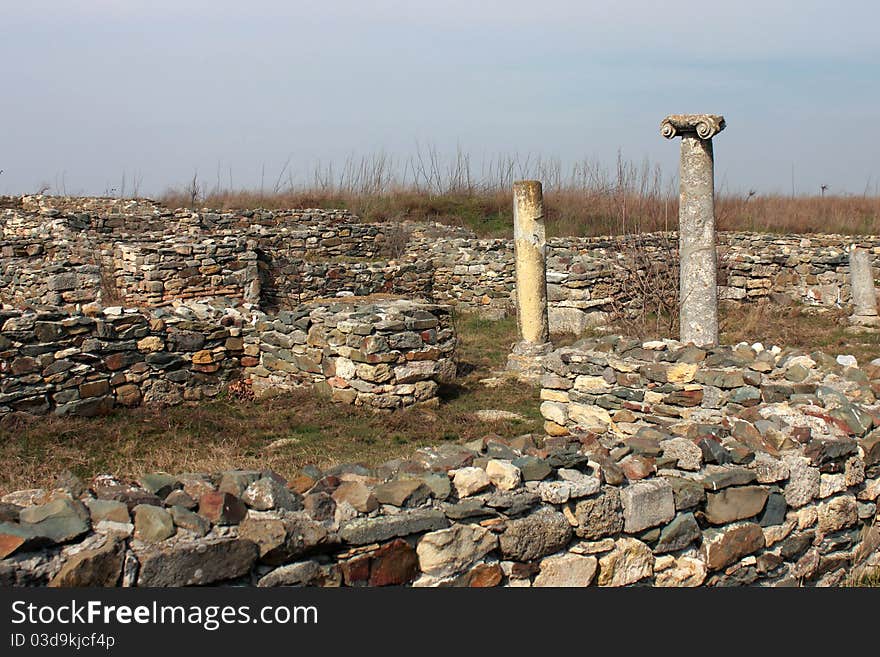 Columns and other ruins at the Histria, the roman citadel. Columns and other ruins at the Histria, the roman citadel.