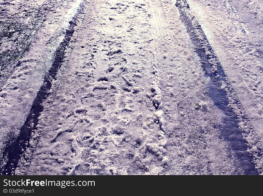 Frozen trees and snowy land road at winter. Frozen trees and snowy land road at winter