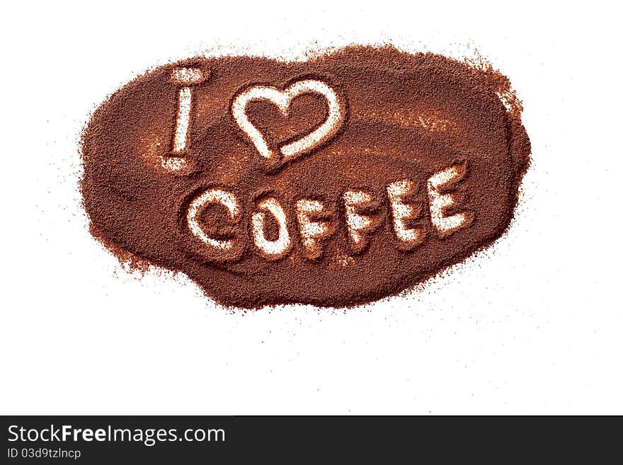 Word written by coffee  on white background