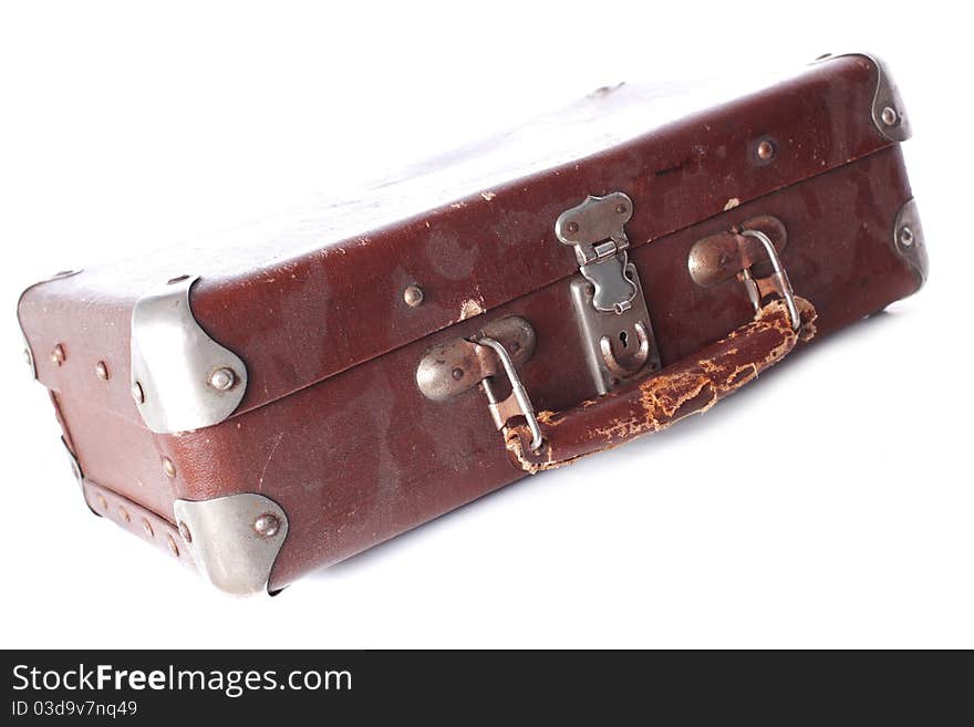 Dusty brown leather suitcase