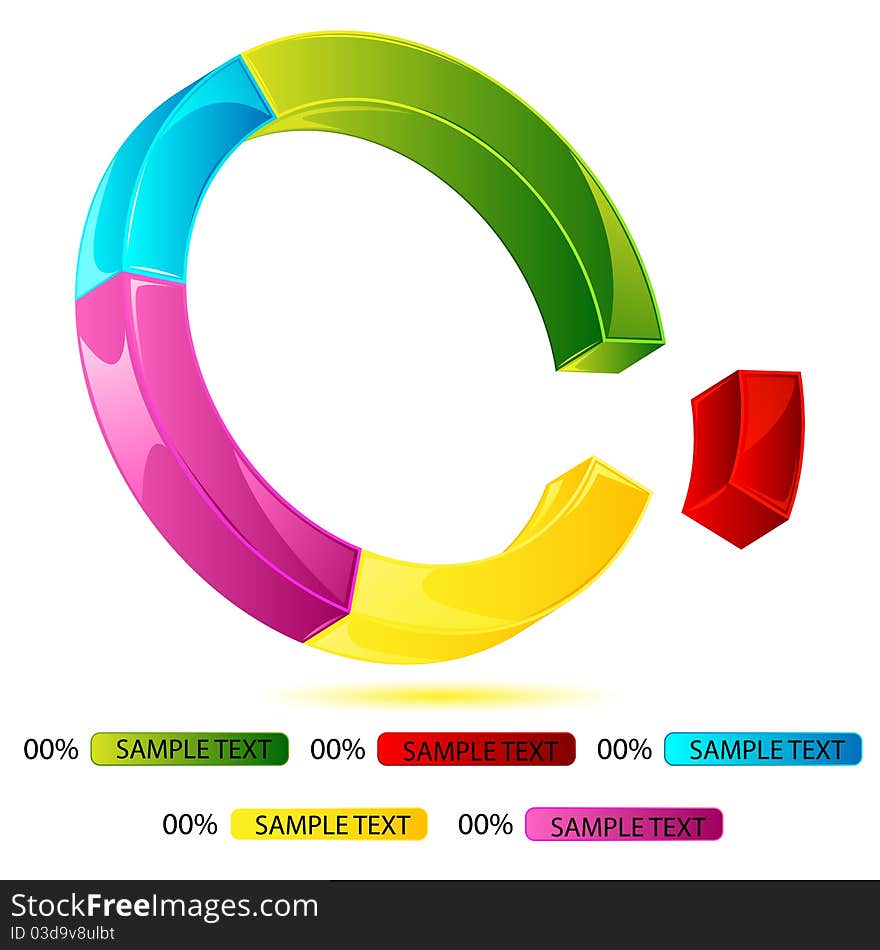 Illustration of set of different doughnut chart on isolated background