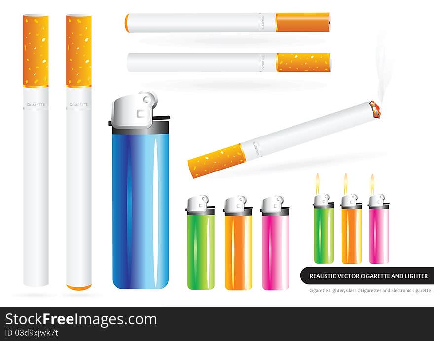 Realistic Vector Cigarettes and Lighter