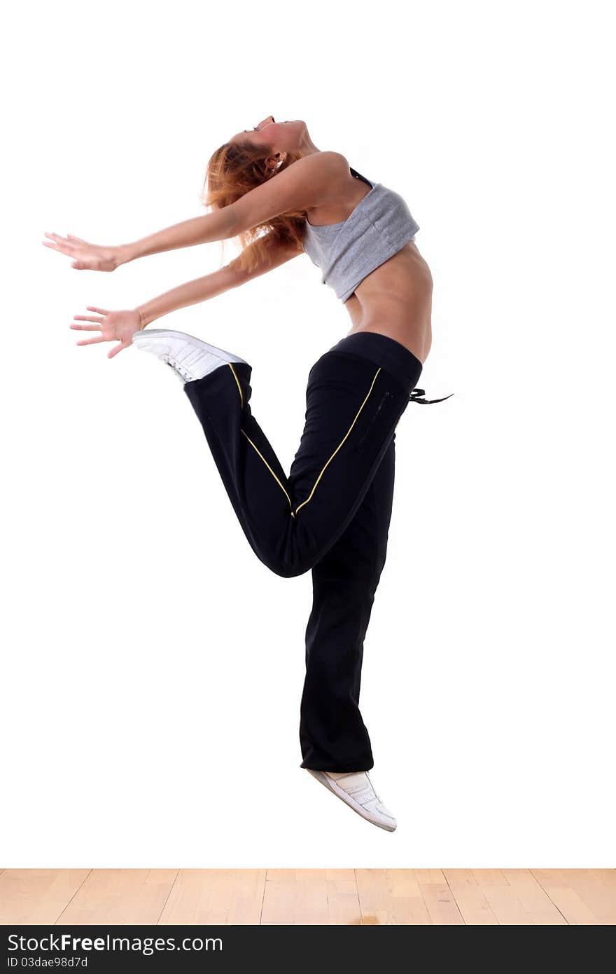 Woman modern ballet dancer in ballroom