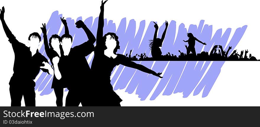 Silhouette of a group of people at a music or party. Silhouette of a group of people at a music or party