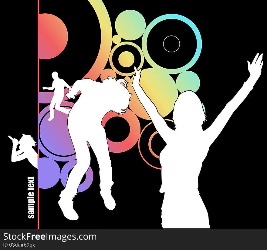 Silhouette of a group of people at a music or party. Silhouette of a group of people at a music or party