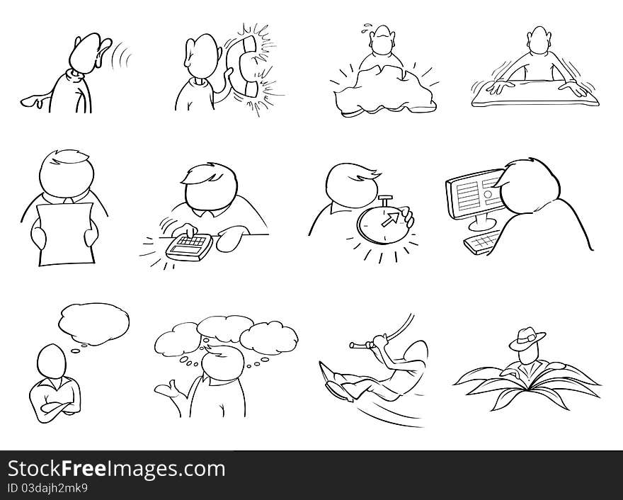 Cartoon illustration of black and white people icons