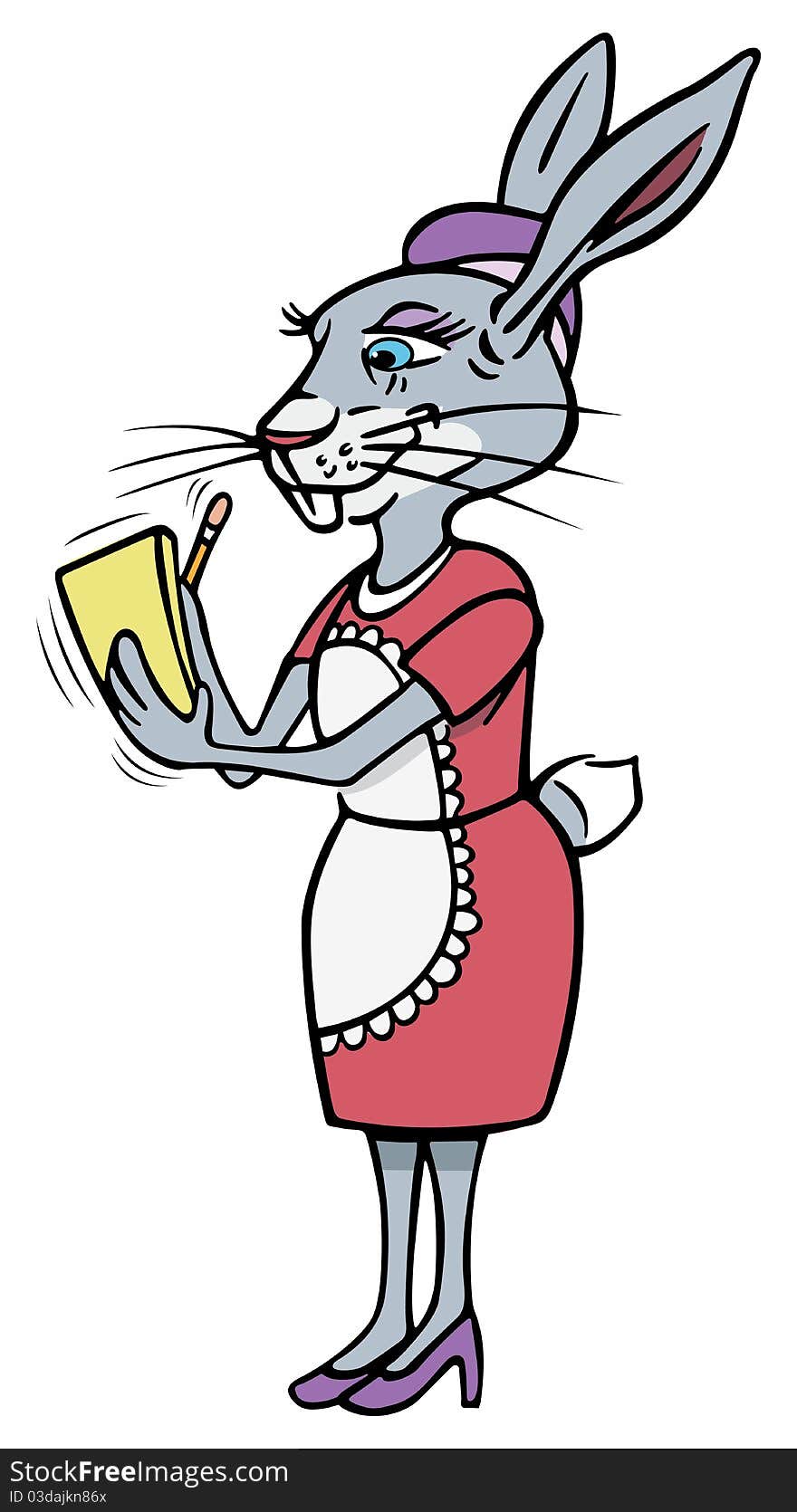 Cartoon illustration of a rabbit waitress