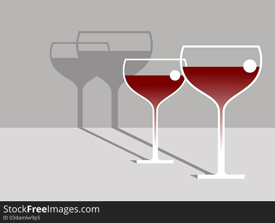 Red Wine. Vector illustration of two bokal wine