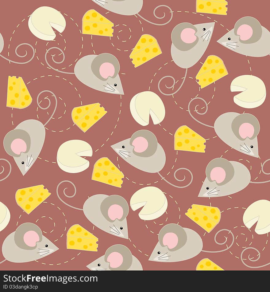 Seamless wallpaper with mouse and cheese