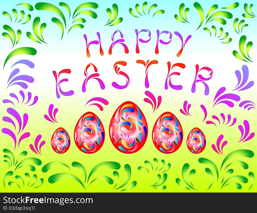 Festive Easter background with eggs and curlicues. Festive Easter background with eggs and curlicues