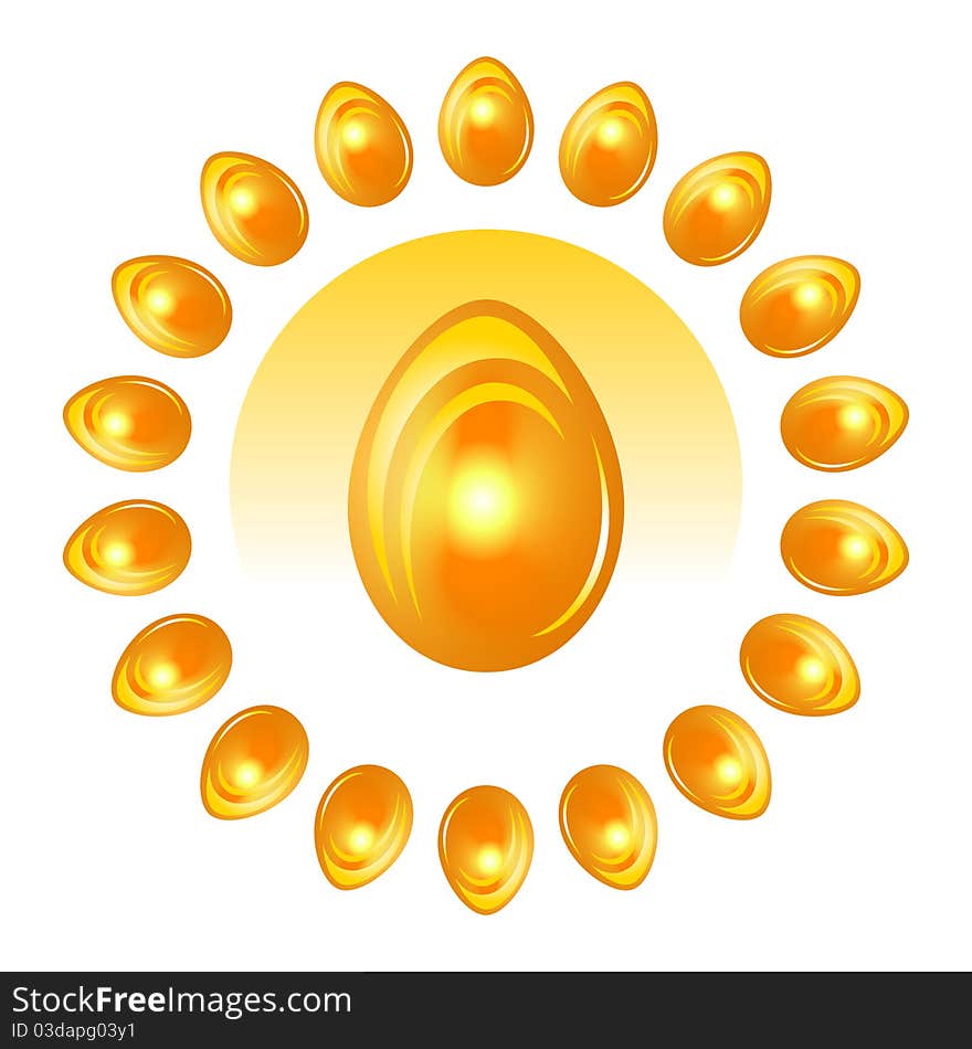 Golden Easter Egg in the circle of the golden Easter eggs