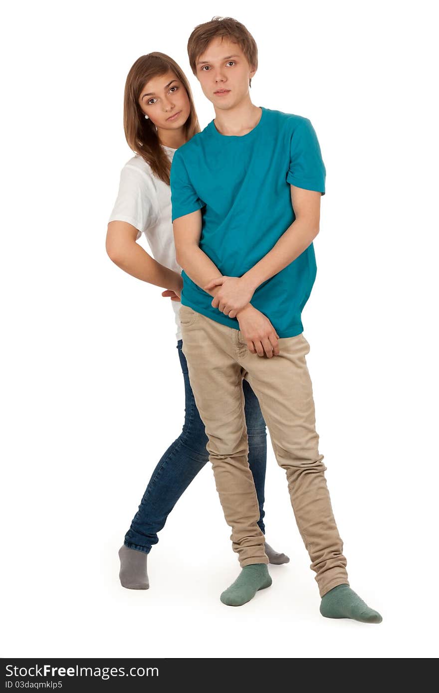 Boy and girl isolated on white background