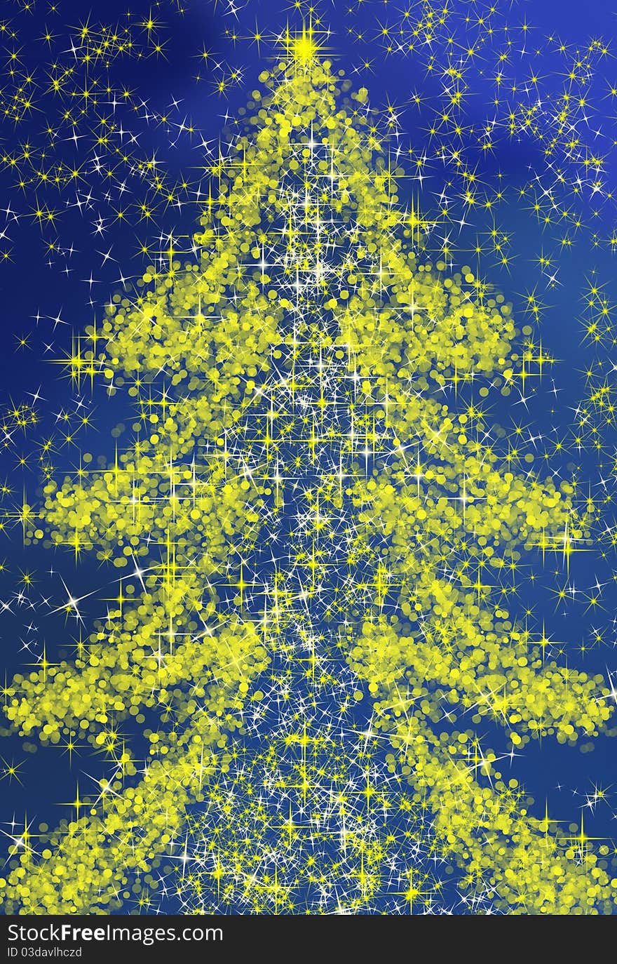 Christmas background with fancy tree and stars