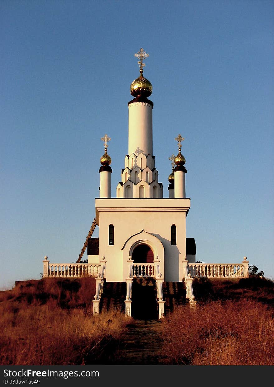 Orthodox chapel on the hill near the sea in Crimea