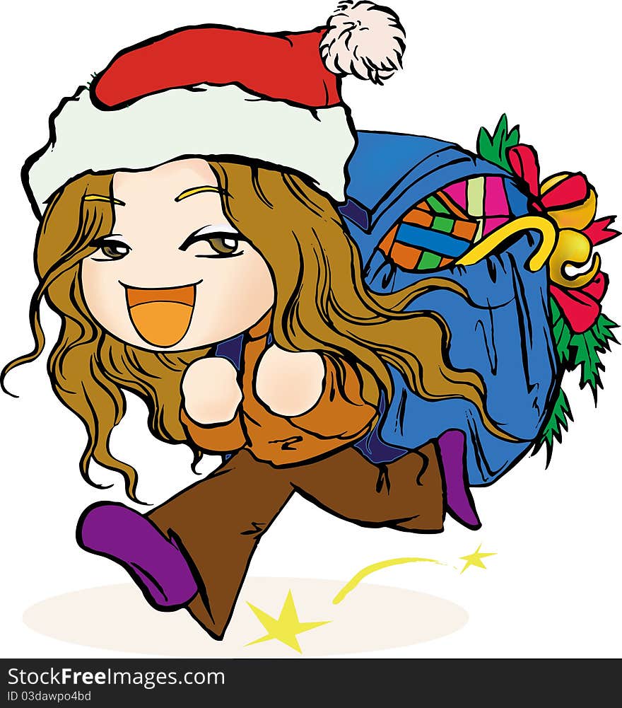 Girl carrying Christmas gifts