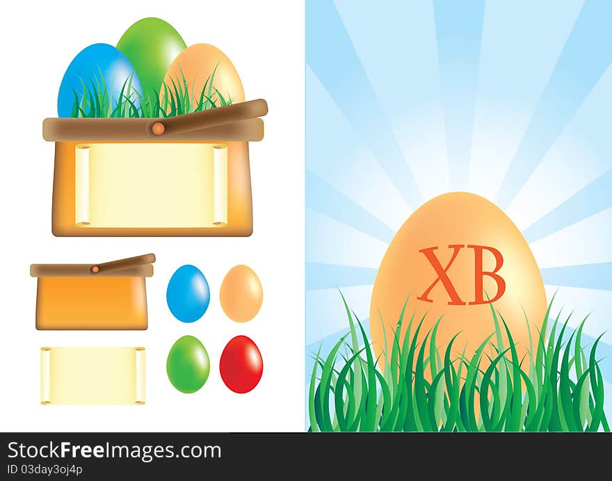 Easter basket with eggs,  illustration, can be used as background for a postcard