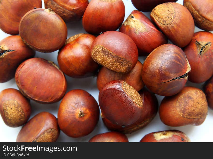 Delicious roasted chestnut in white background