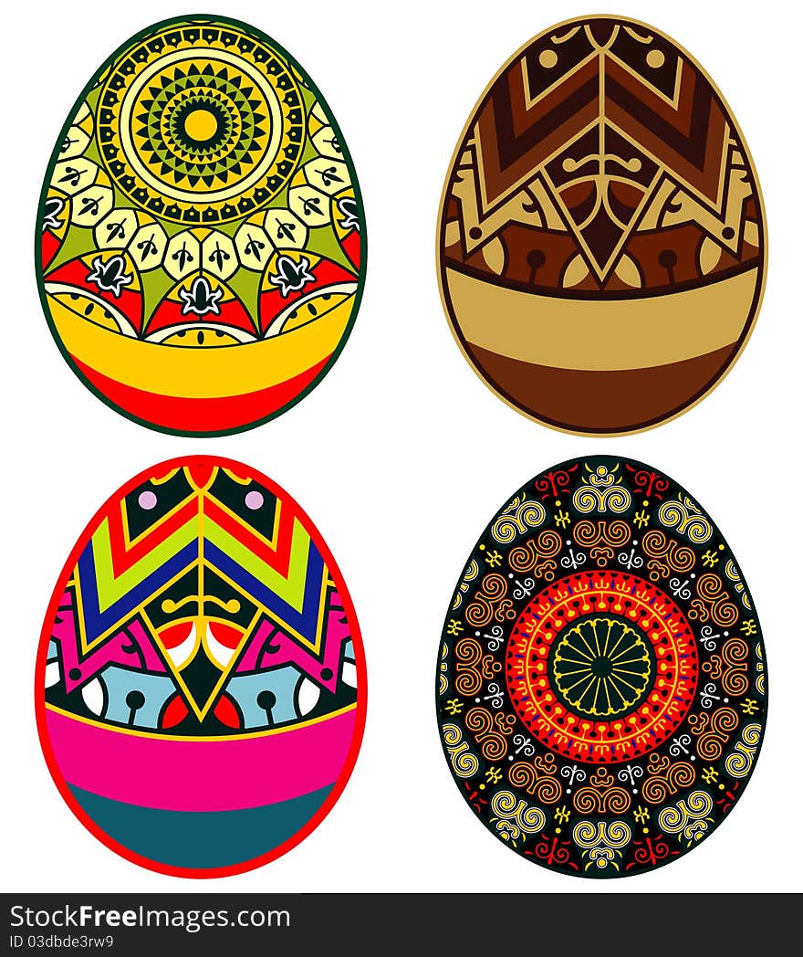 Illustration of four Easter eggs