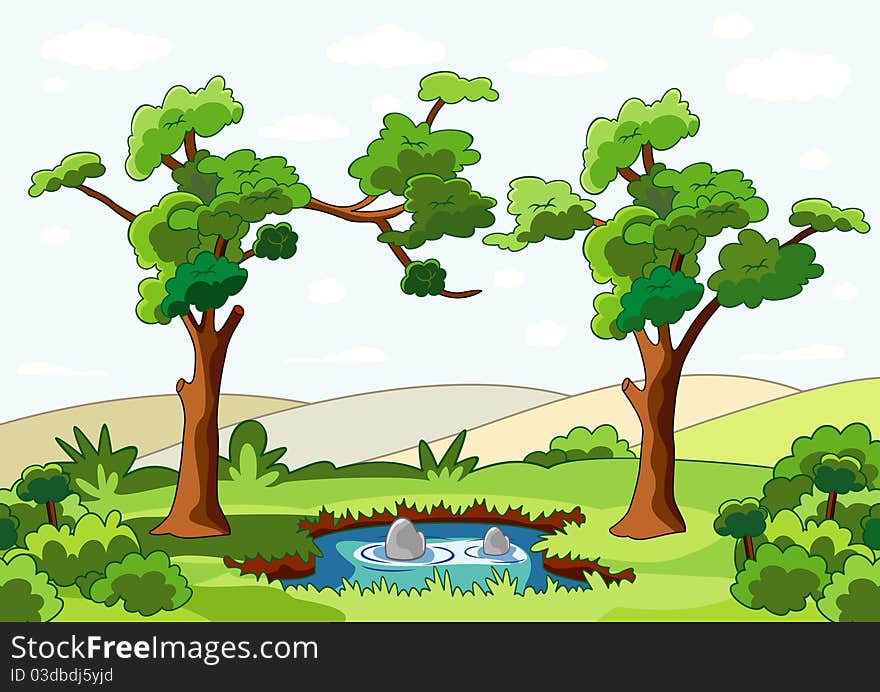 Illustration of trees and spring